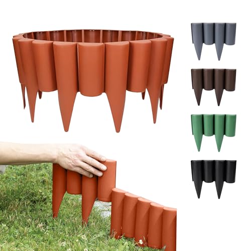 GARDENIX Rasenkante Kunststoff - 2.5m Beeteinfassung Holz, Holzpalisaden Beeteinfassung, Palisaden Beetumrandung, Beetbegrenzung Palisade Terracotta, Palisade Holzoptik, 10 Module, UV-beständig