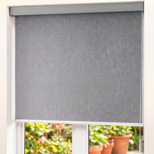 Image of Story@Home 100% Blackout Roller Blinds for Windows W 3 ft x H 7 ft | UV Protection & Thermal Insulated Fabric | Privacy Window Shades for Home & Office - Dark Grey