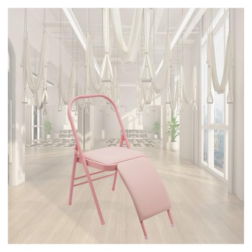 MZZKFC Foldable Yoga Chair with Removable Lumbar Support, Pink Yoga Auxiliary Chair, Balance Handstand Training Tool for Push-Ups/Core Workouts & Inversions