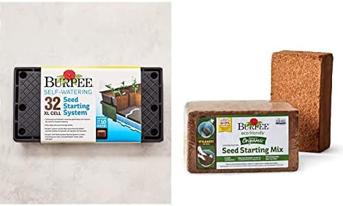 Burpee XL Self-Watering Growing System Indoor Seed Starting 10" W x 20" L x 5" H, 1 Kit (32 Cells) & Organic Coconut Coir Concentrated Seed Starting Mix, 16 Quart