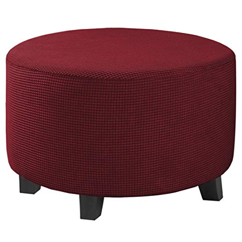 Image of H.VERSAILTEX Ottoman Cover Stretch Ottoman Slipcover Round Ottoman Storage Cover Folding Stool Covers Furniture Protector Cover for Footrest Ottoman Fit Dia 30 inch - 41 inch, Burgundy Red