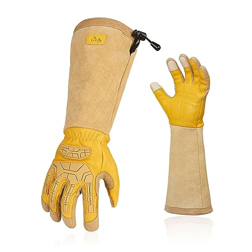 Vgo... Gardening Gloves Long Sleeves Anti-impact with Touchscreen, Heavy Duty Work Gloves Gauntlet Thorn-Proof Antivibration for Men