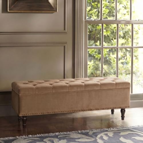 Image of Velum 3 Seater Sofa for Living Room & Office | Premium Fabric Upholstery | Solid Wood Frame | Comfortable Seating | 3 Years Warranty (Light Brown, Storage Ottoman)