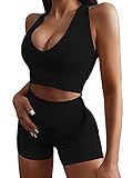 Micoson Women Seamless Yoga Workout Outfits Set 2 Piece,Ribbed Tracksuits High Waist Shorts Leggings