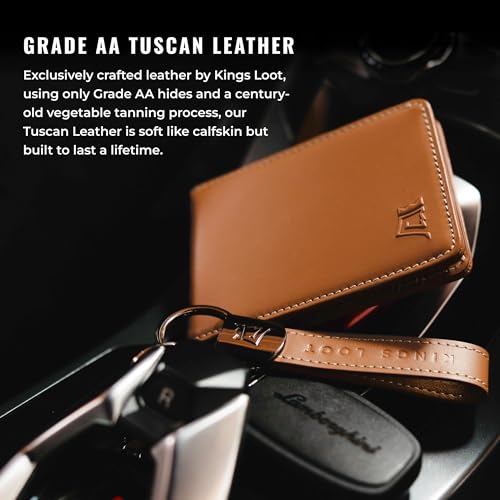 Image of Kings Loot Wallet for Men | Minimalist Slim RFID Blocking Leather Design with Cash Pocket & Card Pull Strap | Holds 1-12 Cards | Stylish & Durable Wallets (Saffron)