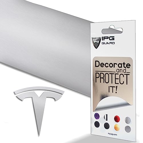 Image of IPG Compatible with Model Y Decal Sticker (8 Logo Set) Overlay Stickers Do it Yourself Stickers Set Personalize Your Tesla (Brushed Aluminium)