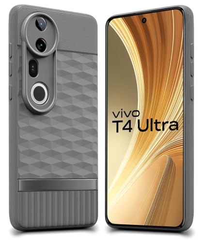 Image of WOW IMAGINE Back Cover for Vivo T4 Ultra with Hexa Cube Design | Ultra Slim Soft Rubberised Case | Inner Velvet Fabric | Matte Silicone Flexible Mobile Case | Camera Protection - Grey