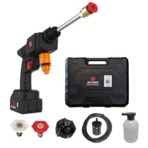 Jet Hawk – Portable Cordless High-Pressure Washer As Seen on High Street TV - Use Any Water Source – 6 in 1 - Inc Spray Nozzles, 5m Hose, Hose Connector, Free Soap Dispenser Bottle & Hard Carry Case