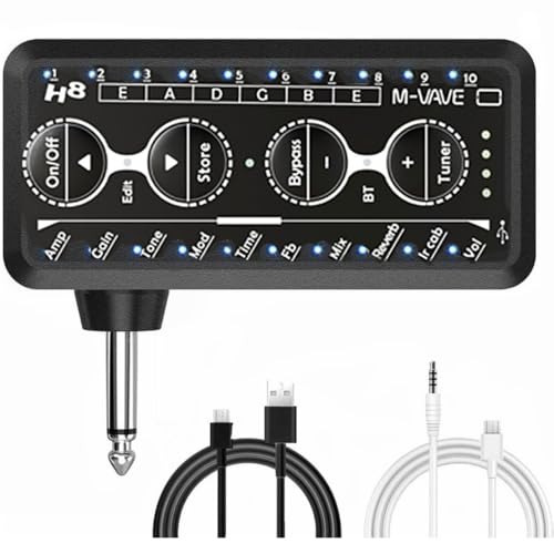 Wireless Mini Amplifier System Guitar Headphone Amplifier Speakers H8 Guitar Plug Amp Acoustic Electric Bass Multi Effects with Amp Models, IR Loading,Tuner,