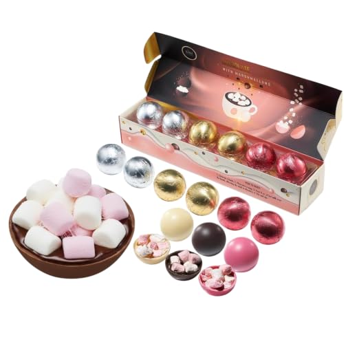 Hot Chocolate Bombs Marshmallow Filled Balls - Set of 6-3 Flavors of White, Fudge Brownie, Strawberry Chocolates Winter - Best Cocoa Filled with Marshmallows - Bomb Gift Set, Melting Delicious Gifts