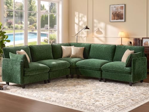 Ihanherry 107 Oversized V-Shaped Modular Sectional Sofa Cloud Couch with Corner Section Large Cushions Chenille Deep Seat Couch for Living Room Green