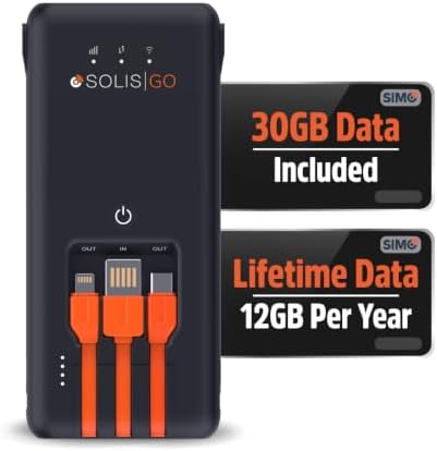 Solis Go, Mobile WiFi Hotspot & Powerbank with 1GB/Monthly + 30GB...