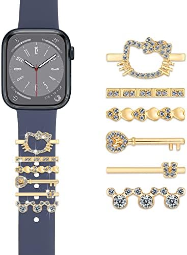 Watch Band Decoration Charms Apple SmartWatch Sparkling Metal Decorative Ring Charm 45mm 44mm 42mm 41mm 40mm 38mm Compatible with iWatch Series 8 7 6 5 4 3 2 1 Silicone Watch Band Accessories Jewelry (B-8)