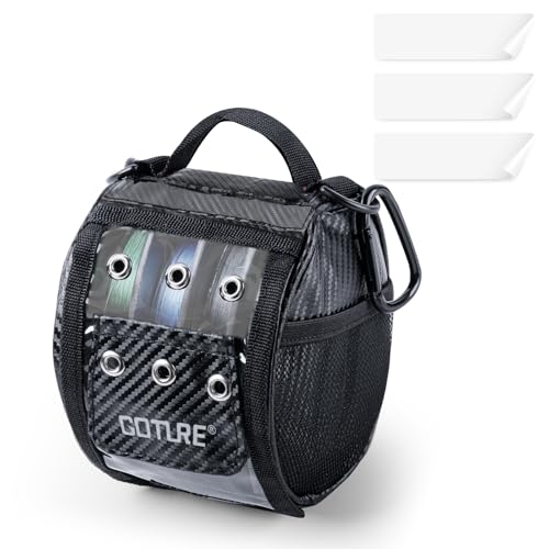 Goture 3 Outlet Holes Fishing Line Storage Bag, Clear View Window Fishing Line Case, Removable Divider Fishing Line Organizer, Water-resistant Surface, Tangle-free Leader Line Spool Bag