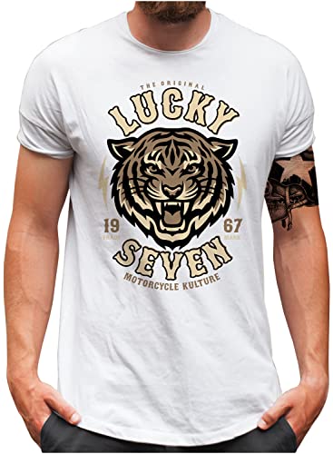 T-shirt Homme Custom Chopper Blanc Grandes Tailles du S au 5XL Moto Lucky 7