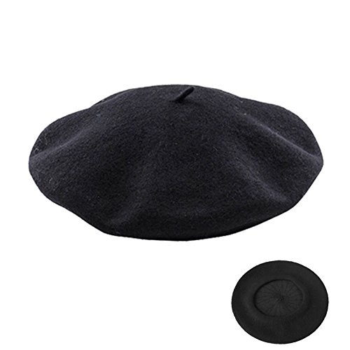 Wrighteu Boina Vasca de Mujer de Lana Virgen para otoño/Invierno Gorro de Punto para Mujer Francesa Lana Vintage Sombreros de Fiesta Clásico (Negro)