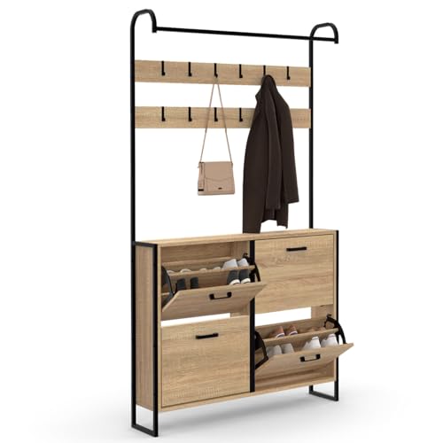 IDMarket - Vestiaire d'entrée Luis Meuble Chaussures 4 Portes Design Industriel