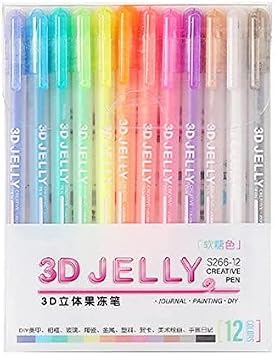 3D Jelly Pen Set, Gel Pens Suitable on Glass for DIY Painting Drawing Coloring, Plastic 12 Colors