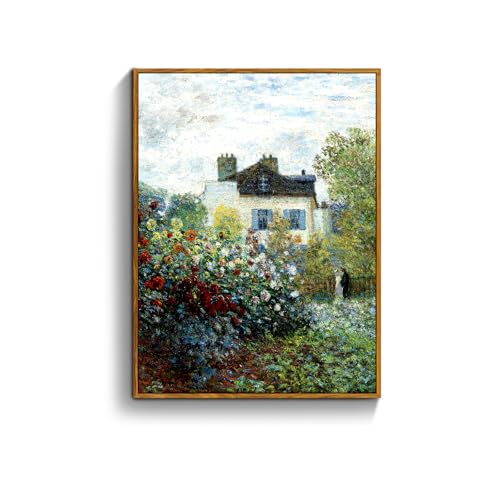 crmotu Vintage Framed Wall Art, Cottage Rose Garden Landscape Painting, French Country Floral Pictures Canvas Prints, Retro Rustic Farmhouse Wall Decor Living Room Bedroom Kitchen Artwork 12x16in