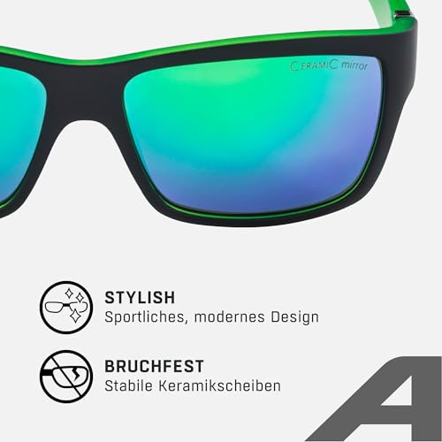 ALPINA KACEY - Verspiegelte und Bruchsichere Sonnenbrille Mit 100% UV-Schutz Für Erwachsene, black matt-green, One Size