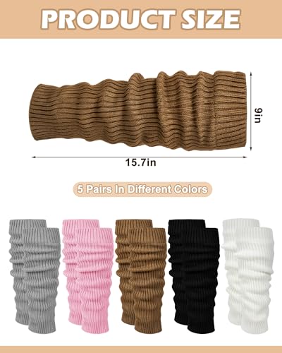 Chuarry 5 Pairs Women Fleece Lined Leg Warmers Warm Long Boot Socks Knit Thick Calf Warmers for Winter Ice Skating Daily Wear2