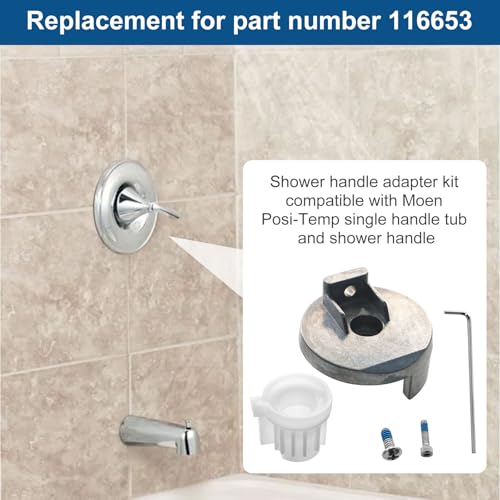 Shower Handle Adapter Kit for Moen 116653 Posi-Temp Shower Handle Replacement Adapter Kit,Compatible with Single Handle Tub/Shower Faucet Valve Cartridge,Metal Chrome