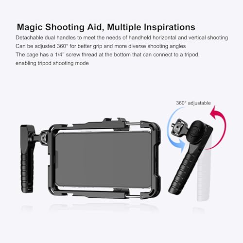 Image of Smartphone Video Rig with Handle, Universal Metal Phone Cage, Aluminum Alloy Phone Video Stabilizer Grip Compatible with iPhone for Samsung for Pixel and Other Android Phones (Black)