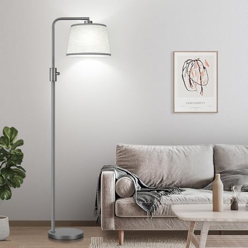 Image of 【Upgraded】 Dimmable Floor Lamp, 1000 Lumens LED Edison Bulb Included, Arc Floor Lamps for Living Room Modern Standing Lamp with Linen Shade, Tall Lamps for Living Room Bedroom Office Dining Room-Grey