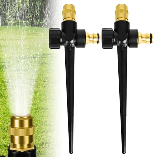 2 Piezas Aspersores de Césped de Metal para Patio, Aspersor Automático de Agua para Jardín, Boquilla de latón de 360 Grados Ajustable, Aspersor de Riego Césped Giratorio