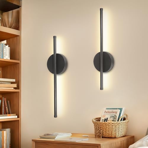Dehobo Applique da Parete Interno LED Ricaricabile 2 PCS - Lampada Comodino Con Interruttore/Telecomando Nero 40 CM - Lampada da Parete Dimmable 3 Temp. Color per Camera da Letto, Soggiorno, Scale