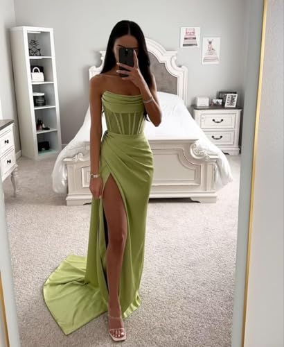Women's Strapless Satin Prom Dress Cowl Neck Evening Dress Mermaid Long Mermaid Formal Evening Dress AN1652