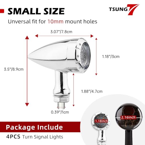 Image of TSUNG 4PCS Motorcycle Bullet LED Front Rear Turn Signal Light SMD Blinker Indicator for Cruiser Chopper Bobber Cafe Racer Street Bike (SMD LED-4PCS Chrome)