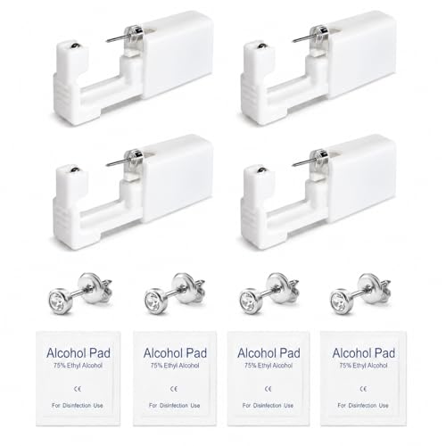 4 Pack Disposable Ear Piercing Kit Painless Self Ear Piercing Gun with Surgical Stainless Steel Ear Studs Sterile Safety Piercing Tool for Home Salon Use Women Men Girls Boys