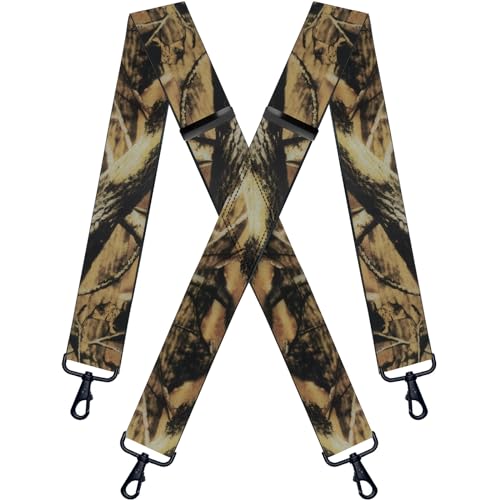 L04AYABY Yellow Camo Suspenders for Men Heavy Duty Hiking Mens Suspender Snap Hooks X-Back 2 Inch Ski Pants Suspender