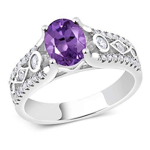 Gem Stone King 925 Sterling Silver Gemstone Birthstone Ring for Women | Oval 8X6MM | Milgrain and Filigree Detail | Engagement Wedding Anniversary Jewelry | Amethyst-February | 9