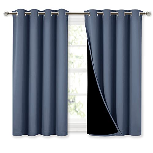 Image of NICETOWN 100% Blackout Curtains with Black Liners, Thermal Insulated Full Blackout 2-Layer Lined Drapes, Energy Efficiency Window Draperies for Boy's Room (Stone Blue, 2 Panels, 52-inch by 45-inch)