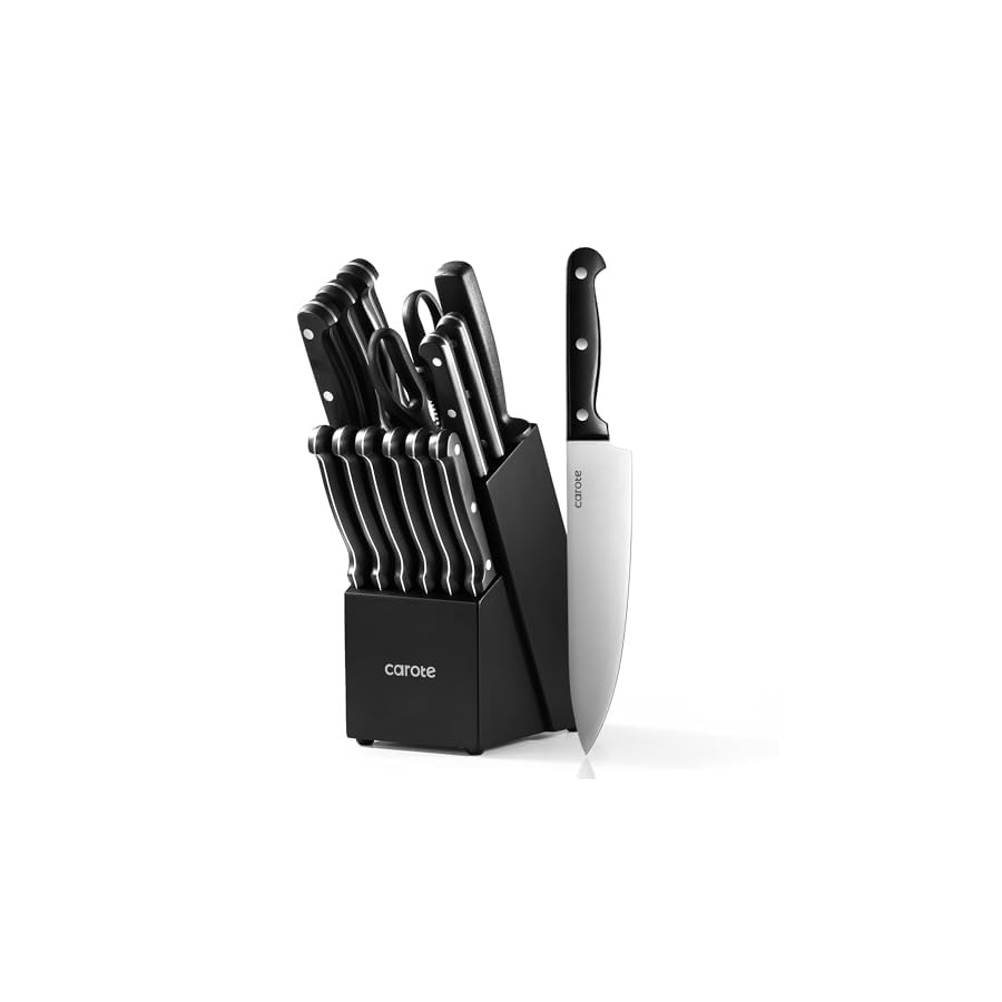 CAROTE-14-Pieces-Knife-Set-with-Block-Forged-High-Carbon-Stainless-Steel-Sharp-Blade-Block-Knife-Set-Dishwasher-Safe-Cutlery-Black CAROTE 14 Pieces Knife Set with Block, Forged, High Carbon Stainless Steel Sharp Blade Block Knife Set, Dishwasher Safe Cutlery, Black