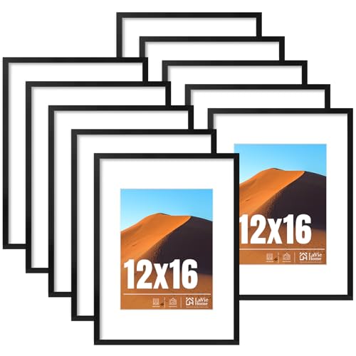 Image of LaVie Home 12x16 Picture Frame Black Set of 10, Display 8.5x11 with Mat or 12 x 16 Without Mat Picture, Photo Frame Collage for Wall Gallery or Table Deco, Hanging or Tabletop Display