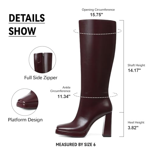 mikarka Knee High Boots Women Block High Heel Tall Boots Side Zip Square Toe Vegan Leather Heeled Platform Long Fall Boots2