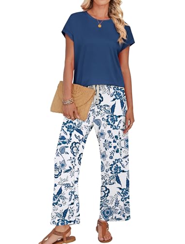 Image of WIHOLL Two Piece Sets for Women Summer Spring Outfits Lounge Sets Beach Vacation Clothes Airport Travel Matching Clothing