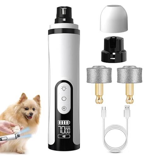 Eoixuqba Amoladora de garras para perros, dispositivo de cuidado de garras con iluminación LED para gatos, dispositivo eléctrico para el cuidado de las garras con 3 niveles de velocidad para cachorros