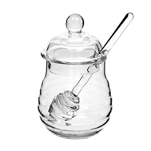 Luxshiny Mixing Spoons Honey Dispenser Honey Pot with Dipper, Glass Honey Jar Honey Pot Jar Syrup Jars Glass for Restaurant Kitchen Home Honey Jar Decoration Storage Containers