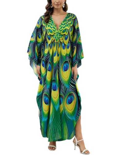 Image of KECVOT Kaftan Dresses for Women Plus Size Batwing Sleeve Caftans Long Bathing Suit Cover Up Maxi Beach Dress Loungewear