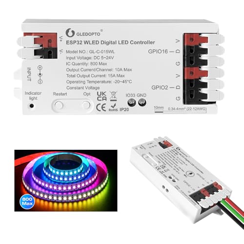 GLEDOPTO WLED Controller LED Streifen Controller 5-24V Dynamischer Modus App Steuerung FCOB Adressierbarer Streifen für WS2811 WS2812 SK6812 TM1814 WS2813 WS2815