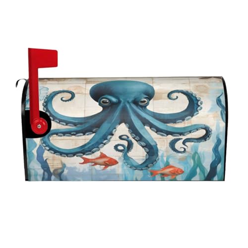 Image of Blue Octopus Mailbox Cover Magnetic Waterproof Mailbox Wraps Post Letter Box Decor 21x18 in