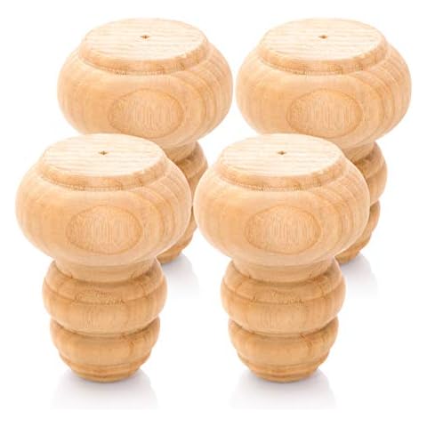 WOODINNO Furniture Legs Replacement for Mid Century Table Dresser, Desk, Couch, Chair Cabinet Sofa | Modern Tapered Round Bun Feet Set of 4 | Easy to Paint and Stain Ash Wooden Feets (3 inch) Cover