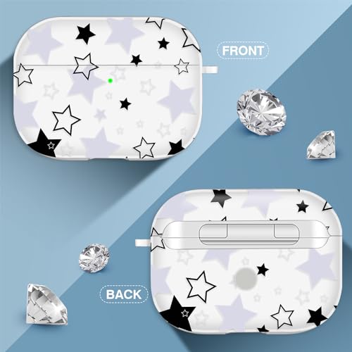 Image of Compatible with Airpods Pro 2nd Generation Case with Lanyard,Airpods Case Portable & Shockproof for Women Men,Black and White Five-Pointed Star
