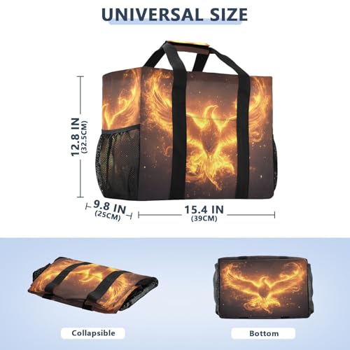 Large Waterproof Travel Tote Bag for Women Men, Phoenix Flames Canvas Beach Bag with Lining & Pockets - Reusable Grocery/Laundry/Kitchen/Pool/Picnic Tote (15.4x9.8x12.8in)3