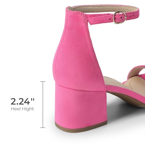 DREAM PAIRS Womens Low-Chunk Low Heel Pump Sandal,Size 9.5,Fuchsia/Suede,LOW-CHUNK