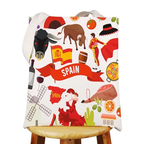 WZMPA Spain Travel Tote Bag Spain Holiday Merchandise Spain Espana Themed Reusable Shoulder Bag Spanish Souvenir Gift, Spain Tg, L